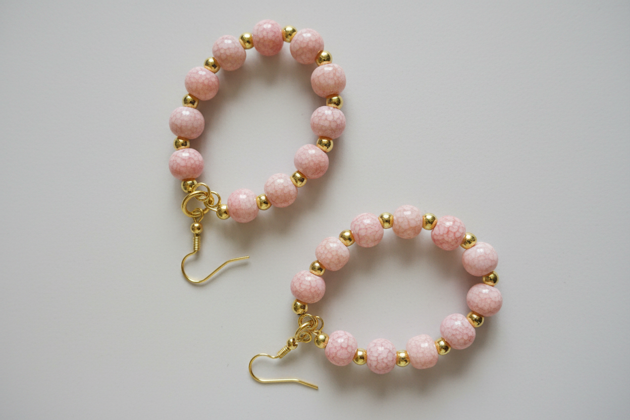 Pink Beaded Hoop Earrings
