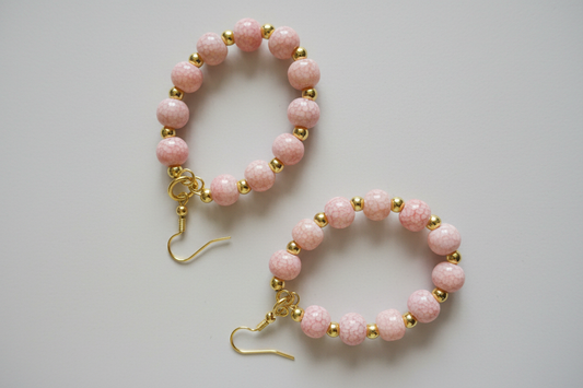 Pink Beaded Hoop Earrings