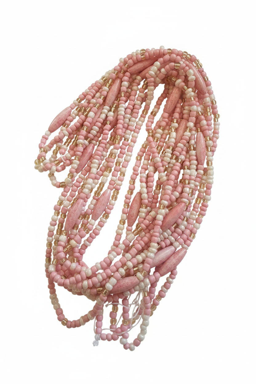 Pink & Cream Waist Beads – Clean Background